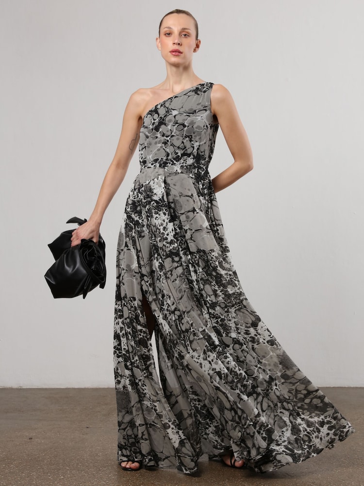 Religion Grey One Shoulder Maxi Dress With Full Floaty Skirt - Image 1 of 6