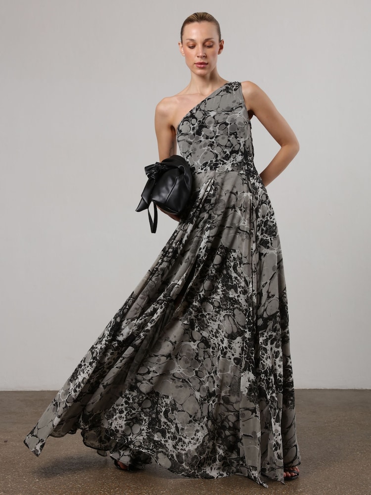 Religion Grey One Shoulder Maxi Dress With Full Floaty Skirt - Image 2 of 6