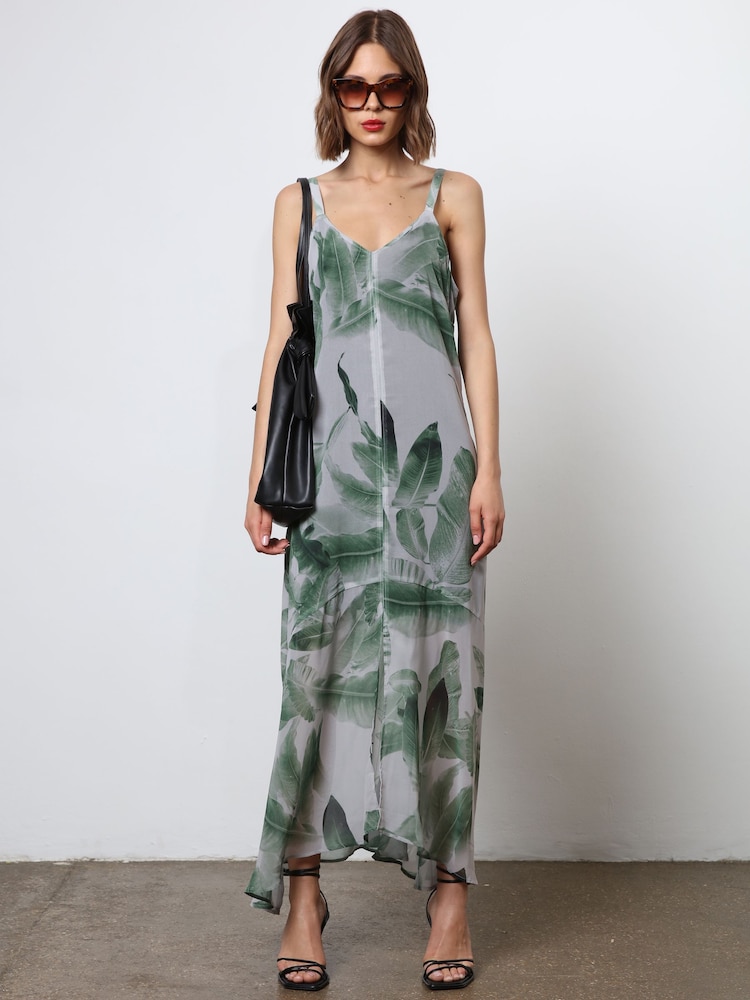 Religion Green Maxi Slip Dress With Adjustable Straps in Botanic Print - Image 1 of 6