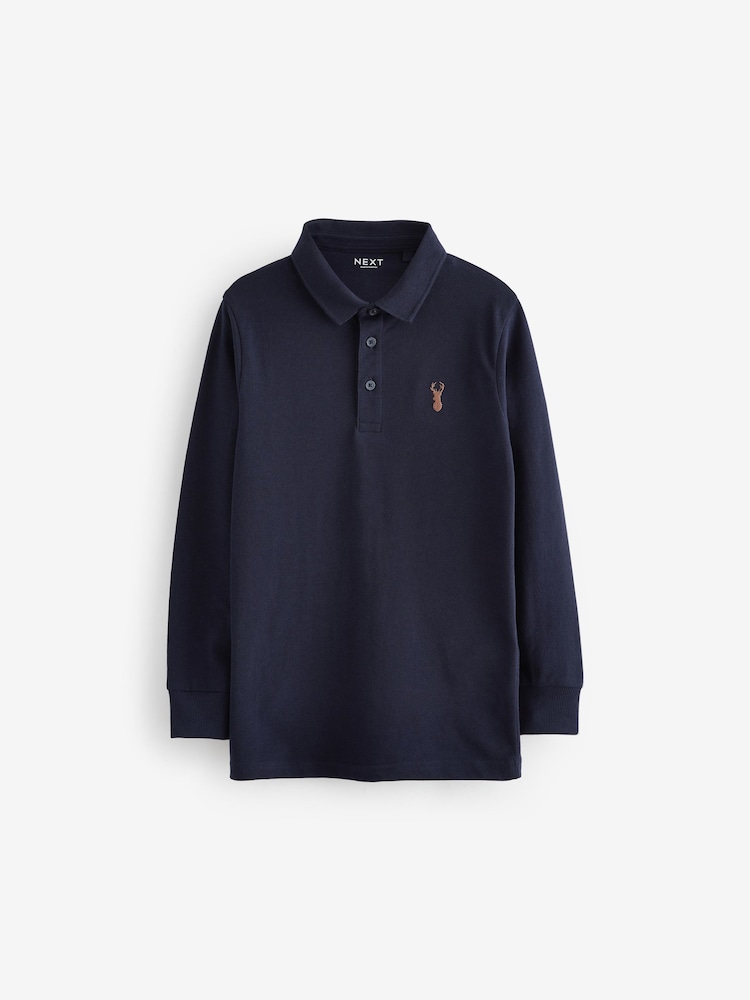Navy Blue Long Sleeve Polo Shirt (3-16yrs) - Image 1 of 3