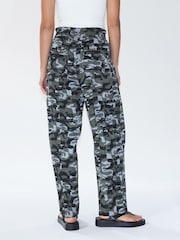 Religion Grey/Green Wide Lege Cargo Trousers in Soft Cotton - Image 2 of 6