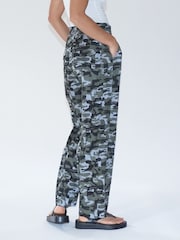 Religion Grey/Green Wide Lege Cargo Trousers in Soft Cotton - Image 3 of 6