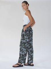 Religion Grey/Green Wide Lege Cargo Trousers in Soft Cotton - Image 6 of 6