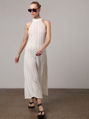 Religion Cream Halterneck Maxi Dress in Crochet With Half Lining - Image 5 of 8