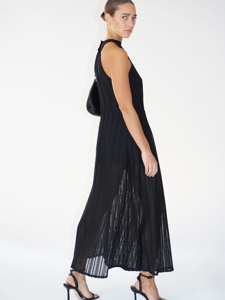 Religion Black Halterneck Maxi Dress in Crochet With Half Lining - Image 2 of 6