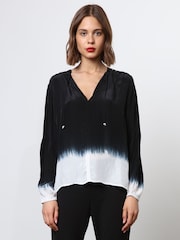 Religion Black Tie Dye Top With Skinny Neck Tie - Image 1 of 7