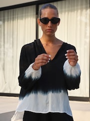 Religion Black Tie Dye Top With Skinny Neck Tie - Image 7 of 7
