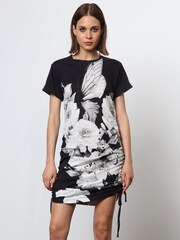 Religion Black 100% Cotton Bodycon T-Shirt Dress With Drawstring Details - Image 1 of 6