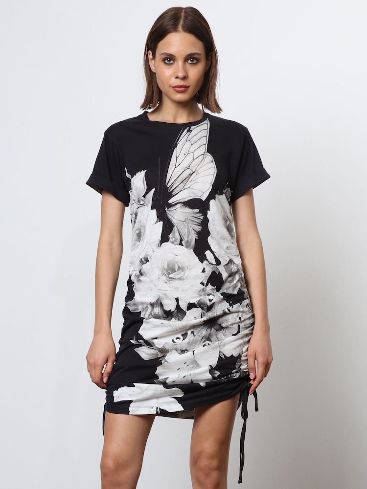 Religion Black 100% Cotton Bodycon T-Shirt Dress With Drawstring Details - Image 1 of 6