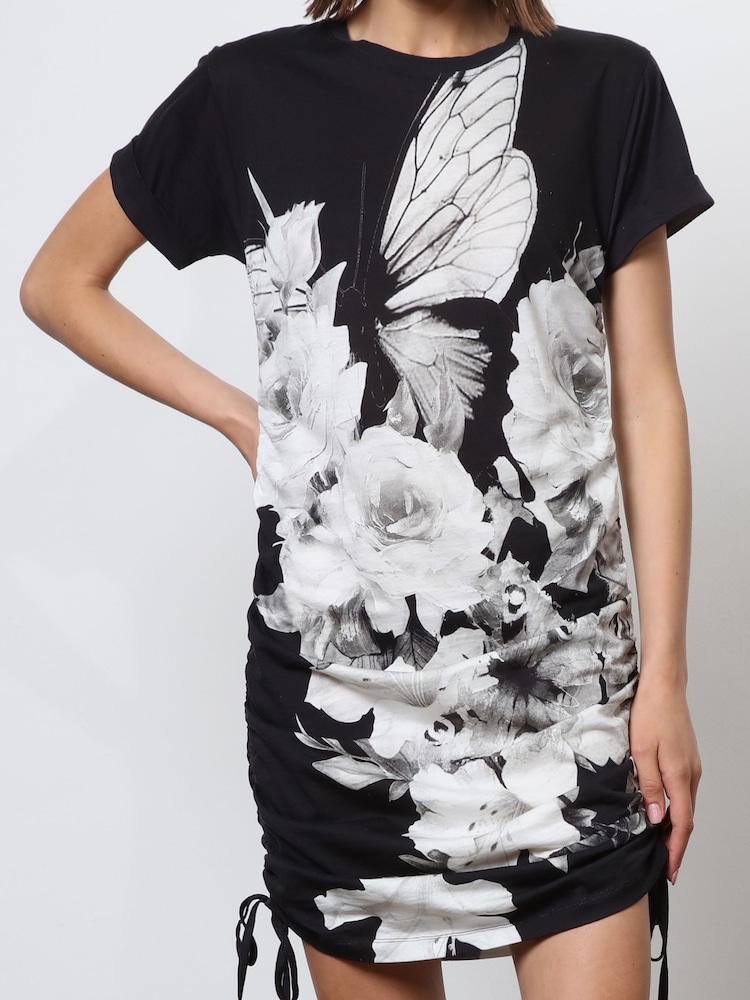 Religion Black 100% Cotton Bodycon T-Shirt Dress With Drawstring Details - Image 6 of 6