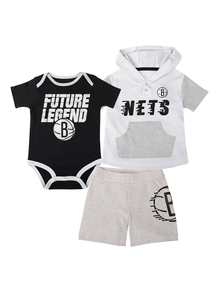 Fanatics Newborn 100% Cotton NBA Brooklyn Nets Bank Shot Creeper White Shorts and T-Shirt Set - Image 1 of 5
