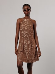 Religion Gold Metallic Halter Neck Mini Dress in Soft Sequin - Image 4 of 6