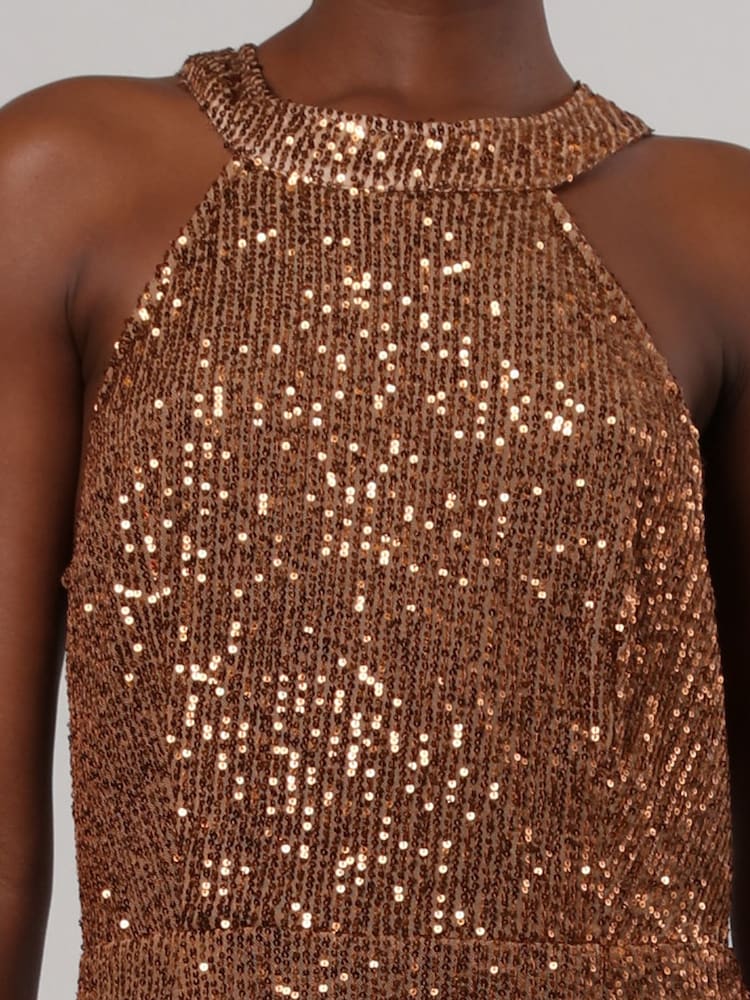 Religion Gold Metallic Halter Neck Mini Dress in Soft Sequin - Image 6 of 6
