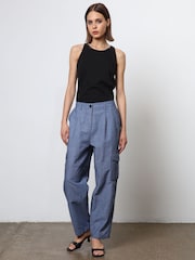 Religion Blue Linen Mix Cargo Utility Trousers - Image 2 of 4