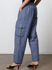 Religion Blue Linen Mix Cargo Utility Trousers - Image 3 of 4