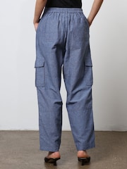 Religion Blue Linen Mix Cargo Utility Trousers - Image 4 of 4