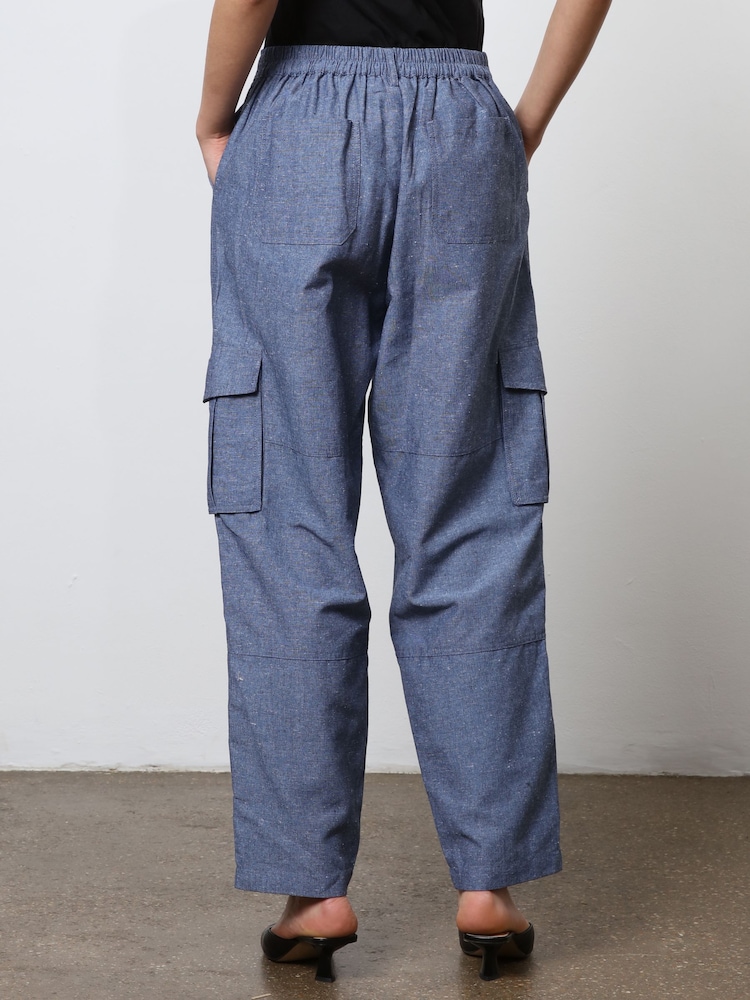 Religion Blue Linen Mix Cargo Utility Trousers - Image 4 of 4