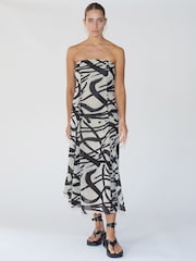 Religion Black/White Bandeau Midi Dress in Georgette Prints - Image 1 of 6