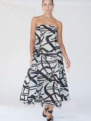 Religion Black/White Bandeau Midi Dress in Georgette Prints - Image 2 of 6