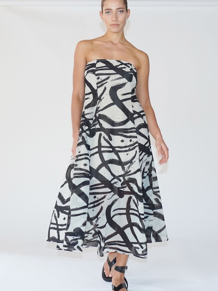 Religion Black/White Bandeau Midi Dress in Georgette Prints - Image 2 of 6