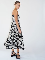 Religion Black/White Bandeau Midi Dress in Georgette Prints - Image 3 of 6