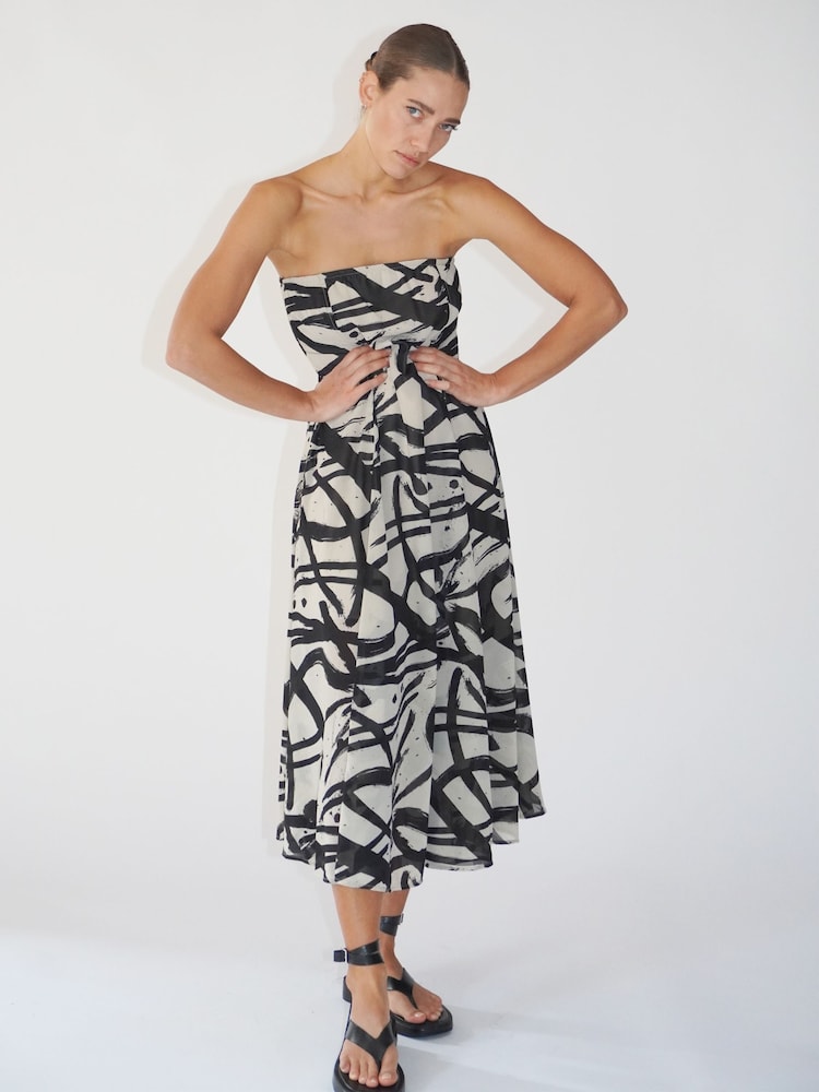 Religion Black/White Bandeau Midi Dress in Georgette Prints - Image 6 of 6