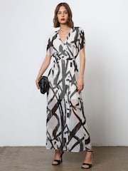 Religion White The Dusk Wrap Dress With Cap Sleeve in Abstract Print - Image 3 of 4