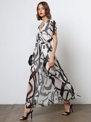 Religion White The Dusk Wrap Dress With Cap Sleeve in Abstract Print - Image 4 of 4