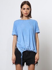 Religion Blue T-Shirt With Drawstring Detail In Textured Jersey - Image 1 of 6