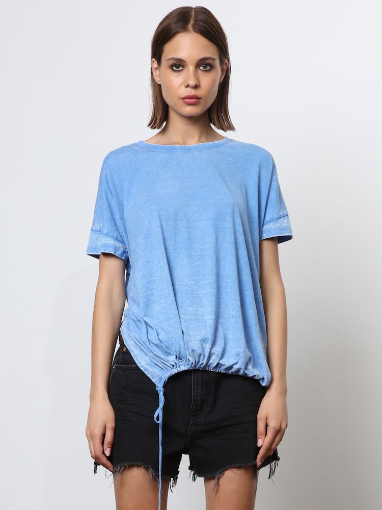 Religion Blue T-Shirt With Drawstring Detail In Textured Jersey - Image 1 of 6