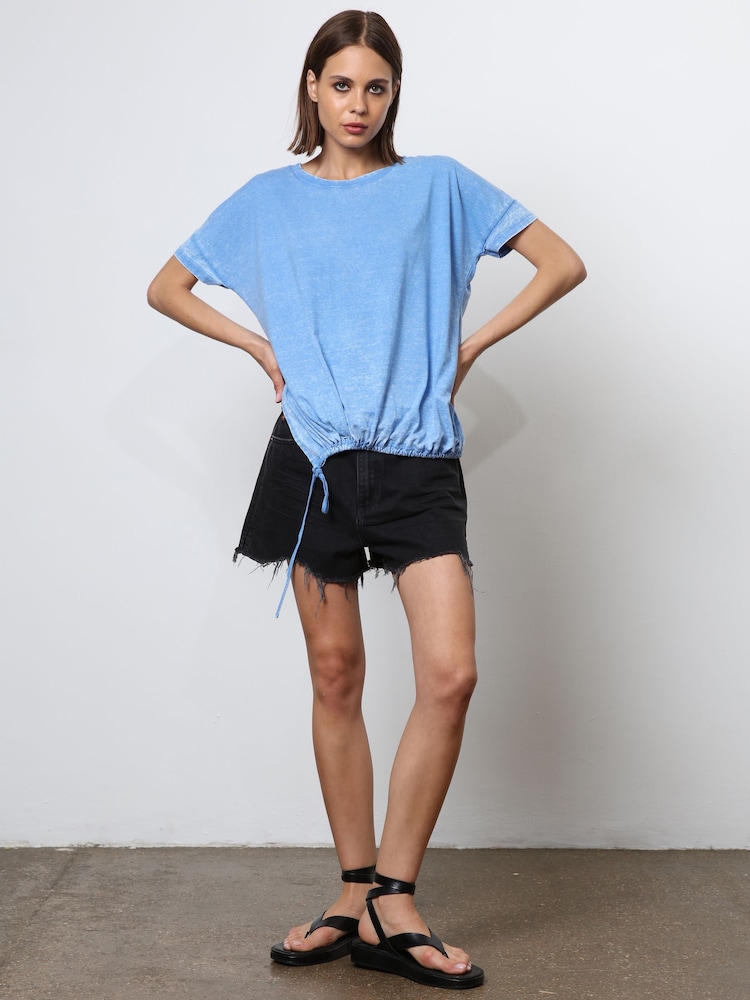 Religion Blue T-Shirt With Drawstring Detail In Textured Jersey - Image 2 of 6 Religion Blue T-Shirt With Drawstring Detail In Textured Jersey - Image 2 of 6