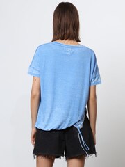 Religion Blue T-Shirt With Drawstring Detail In Textured Jersey - Image 3 of 6