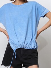 Religion Blue T-Shirt With Drawstring Detail In Textured Jersey - Image 6 of 6