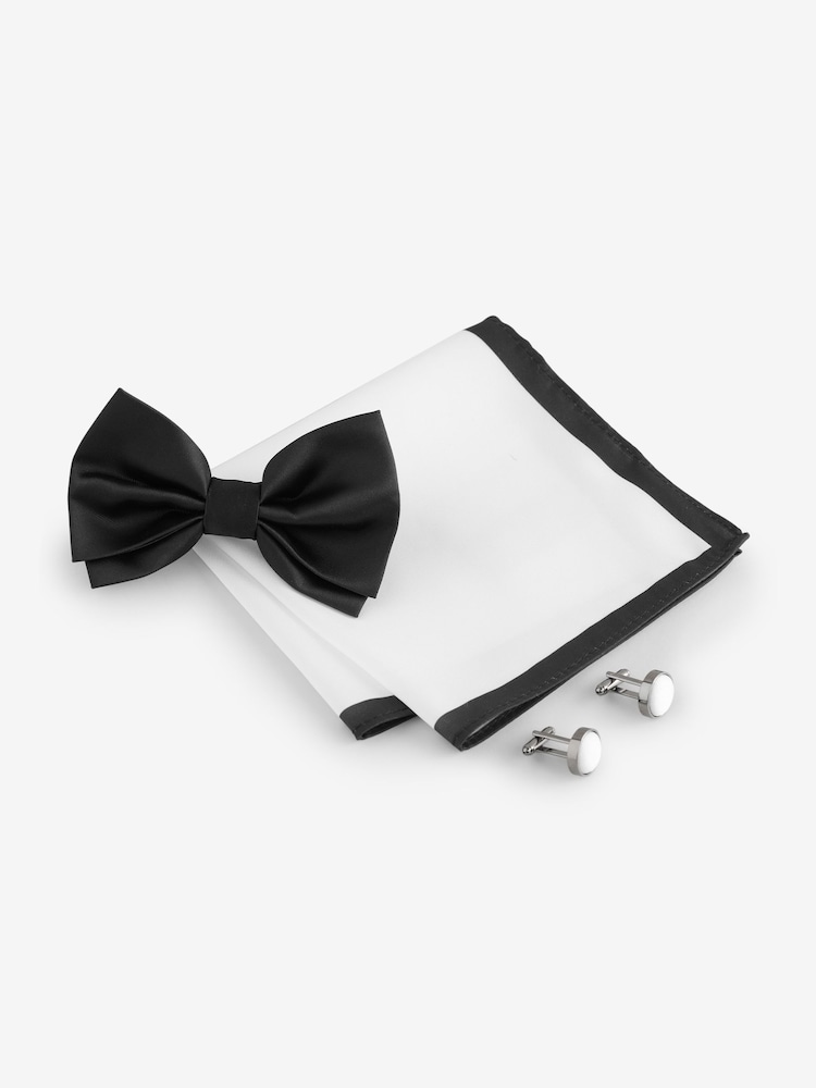 Black Bow Tie Pocket Square And Cufflinks Gift Box Set - Image 2 of 8