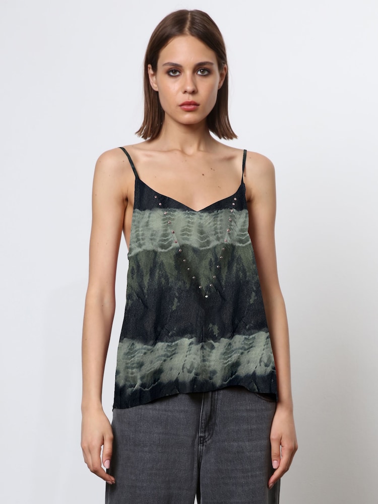 Religion Green Camisole in Bright Pink Print With Stud Detailing - Image 1 of 6