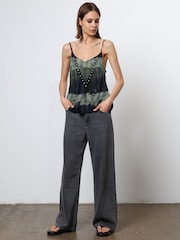 Religion Green Camisole in Bright Pink Print With Stud Detailing - Image 5 of 6