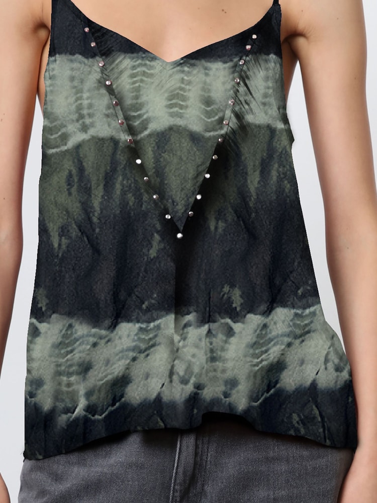 Religion Green Camisole in Bright Pink Print With Stud Detailing - Image 6 of 6