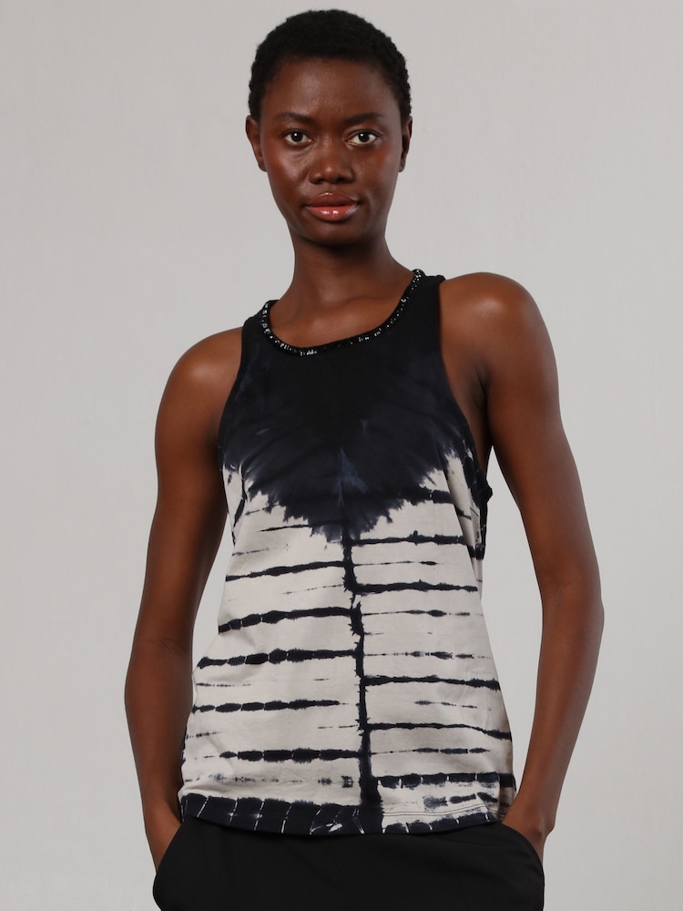Religion Black Halterneck Eris 100% Cotton Vest with Tie Dye and Beading - Image 2 of 6