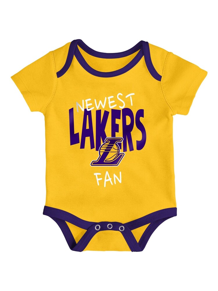 Fanatics Yellow NBA Los Angeles Lakers Slam Dunk 100% Cotton 3pc Bodysuit Newborn - Image 2 of 4