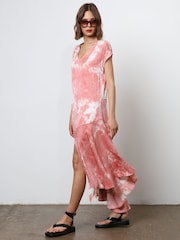 Religion Pink V-Neck Maxi Dress With Cap Sleeves in Pink Tie Dye - Image 2 of 8