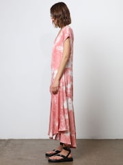Religion Pink V-Neck Maxi Dress With Cap Sleeves in Pink Tie Dye - Image 4 of 8