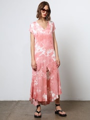 Religion Pink V-Neck Maxi Dress With Cap Sleeves in Pink Tie Dye - Image 5 of 8