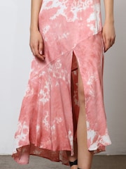 Religion Pink V-Neck Maxi Dress With Cap Sleeves in Pink Tie Dye - Image 6 of 8