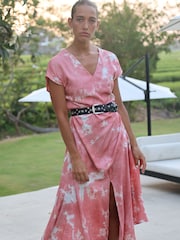 Religion Pink V-Neck Maxi Dress With Cap Sleeves in Pink Tie Dye - Image 7 of 8