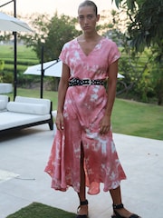 Religion Pink V-Neck Maxi Dress With Cap Sleeves in Pink Tie Dye - Image 8 of 8