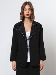 Religion Black Lightweight Casual Blazer With Stud Trims - Image 1 of 6