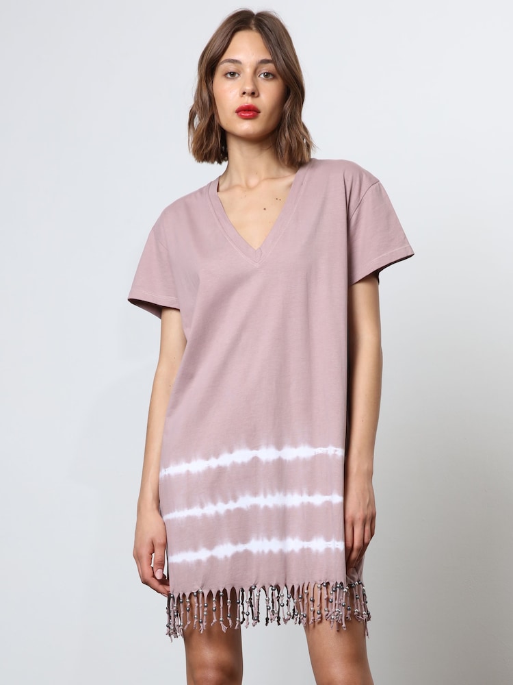 Religion Nude 100% Cotton Particle Mini Tunic Dress With Tie Dye and Tassles - Image 1 of 6