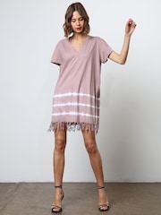 Religion Nude 100% Cotton Particle Mini Tunic Dress With Tie Dye and Tassles - Image 3 of 6
