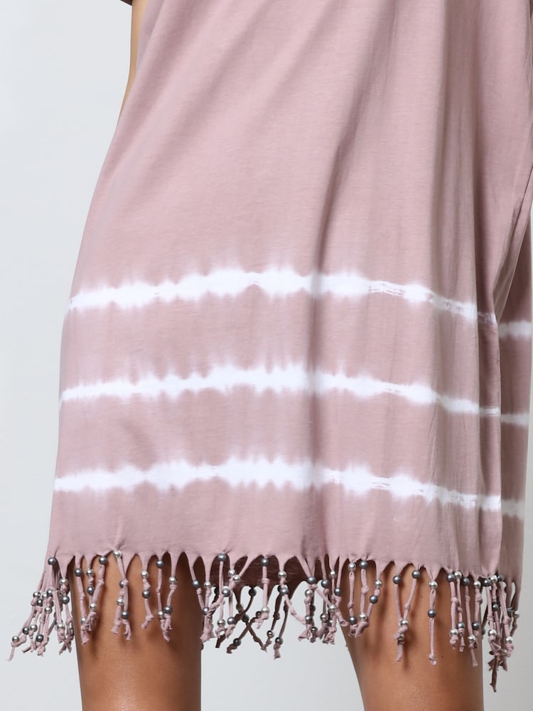 Religion Nude 100% Cotton Particle Mini Tunic Dress With Tie Dye and Tassles - Image 6 of 6
