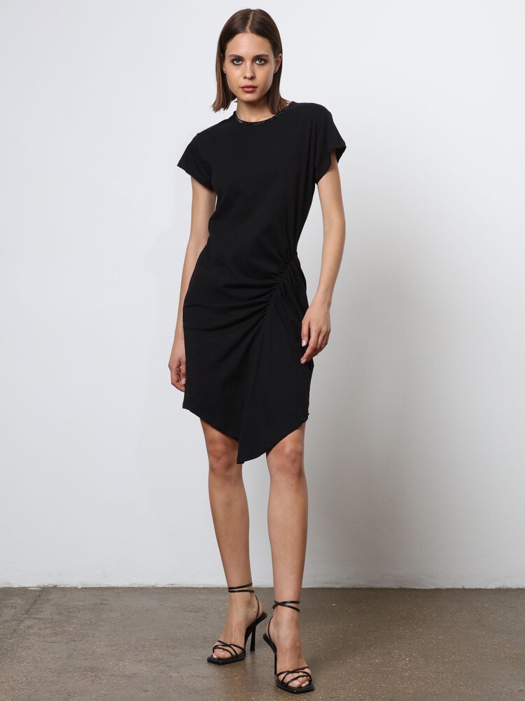 Religion Black 100% Cotton Fitted Alchemy Dress With Beaded Neckline and Drape Detail - Image 2 of 8